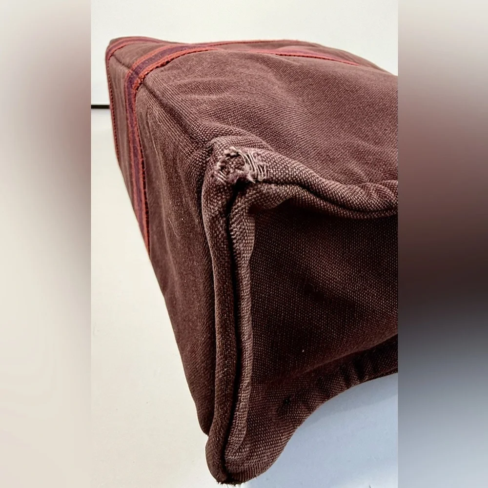 Hermes Brown Canvas Tote with Red and Burgundy Straps